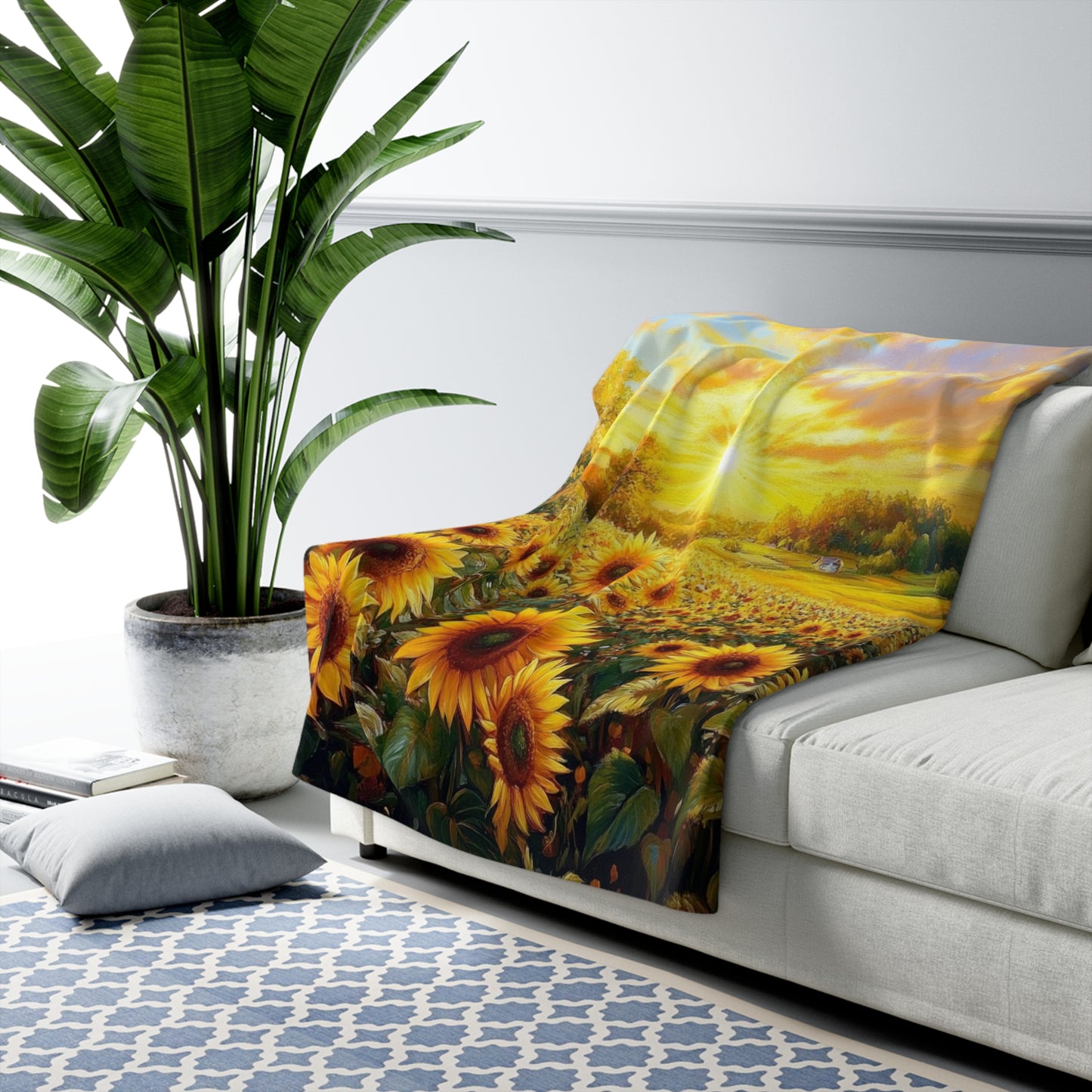 Sunflower Sunset Sherpa Fleece Blanket – Cozy Floral Warmth for Home Decor