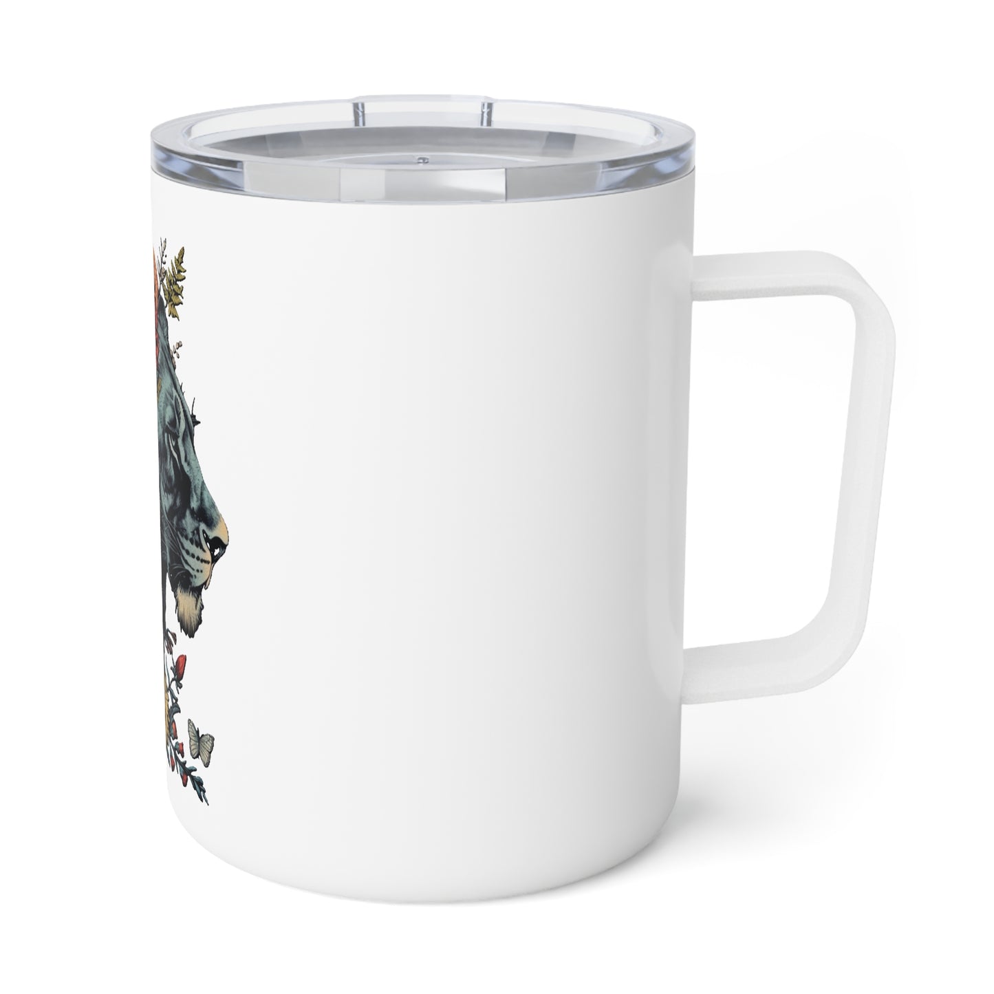 Lion with Floral Head Dress - Insulated Coffee Mug, 10oz
