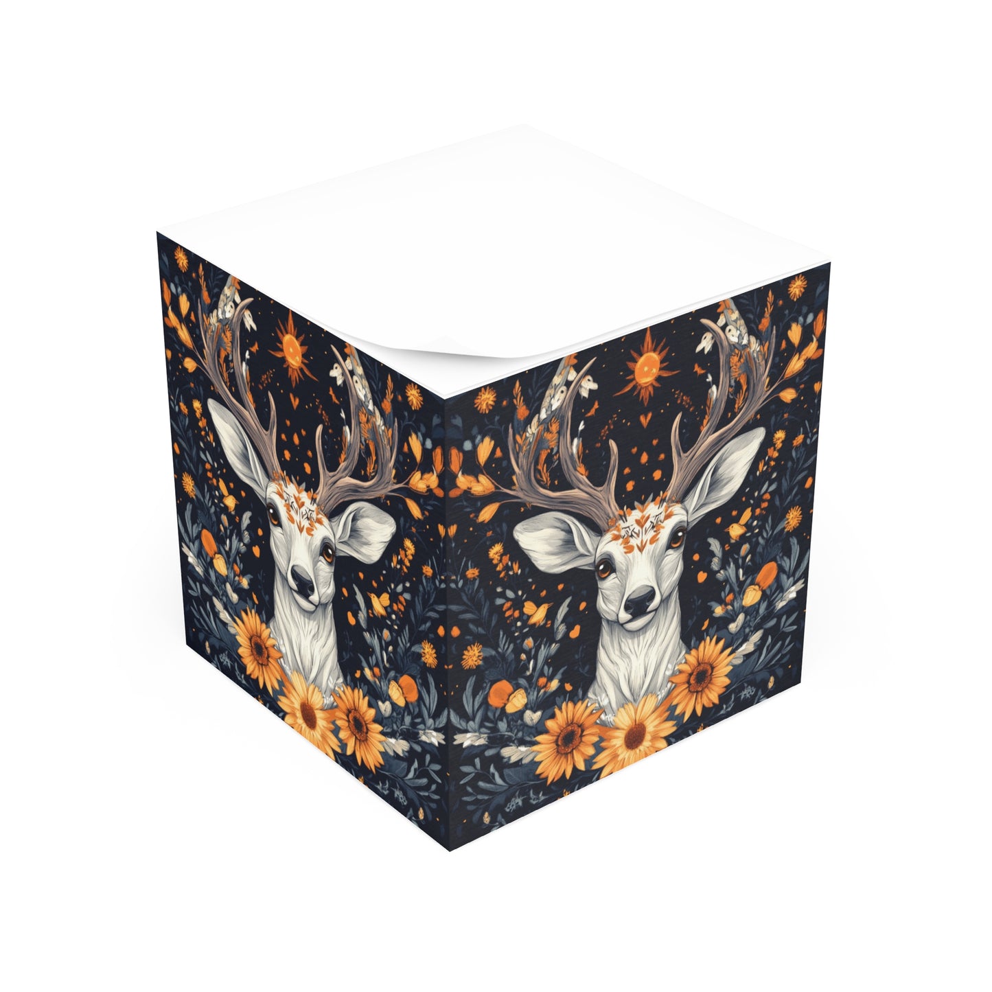 Floral Deer Note Cube - Nature-Inspired Stationery for Home & Office