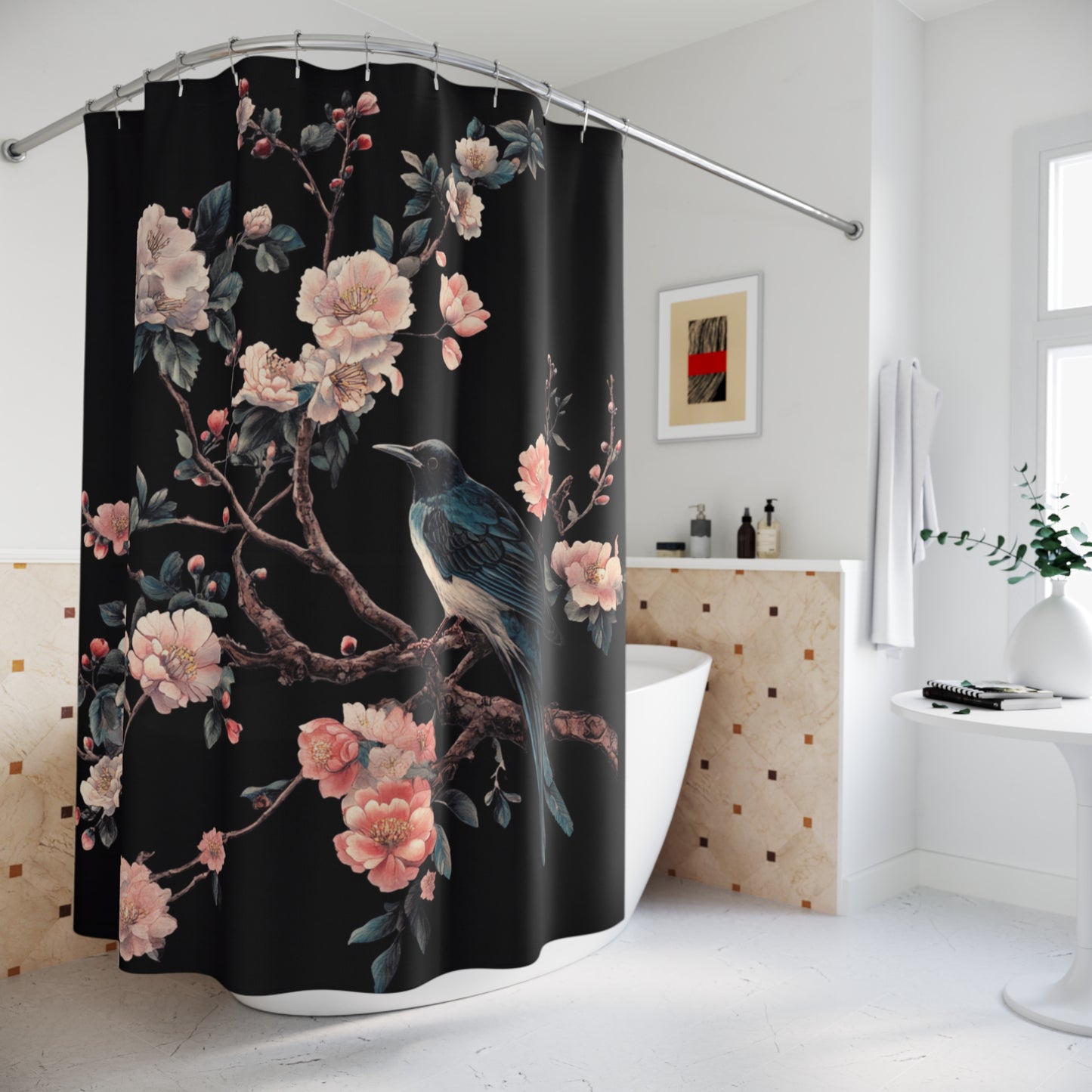 Elegant Floral Bird Shower Curtain - Bohemian Decor for Bathrooms