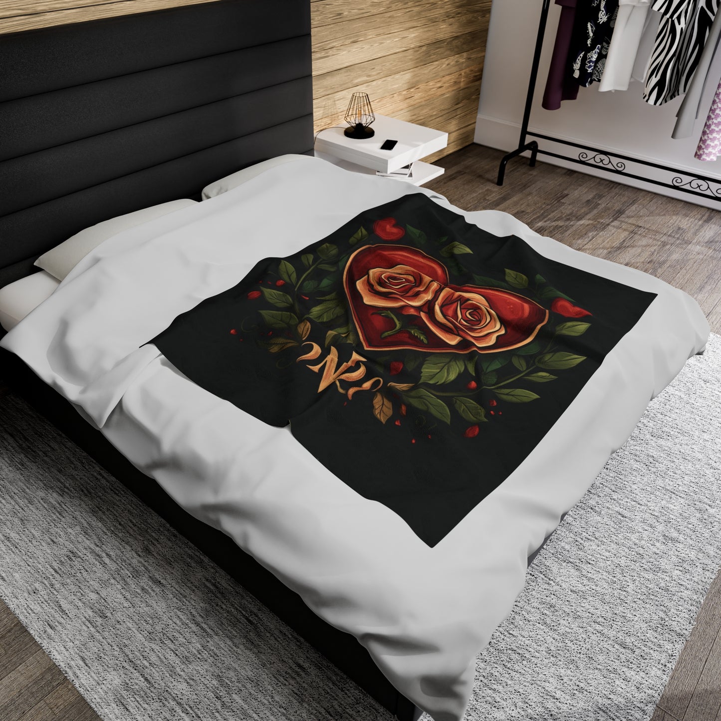 Black & Red Hearts - Velveteen Plush Blanket