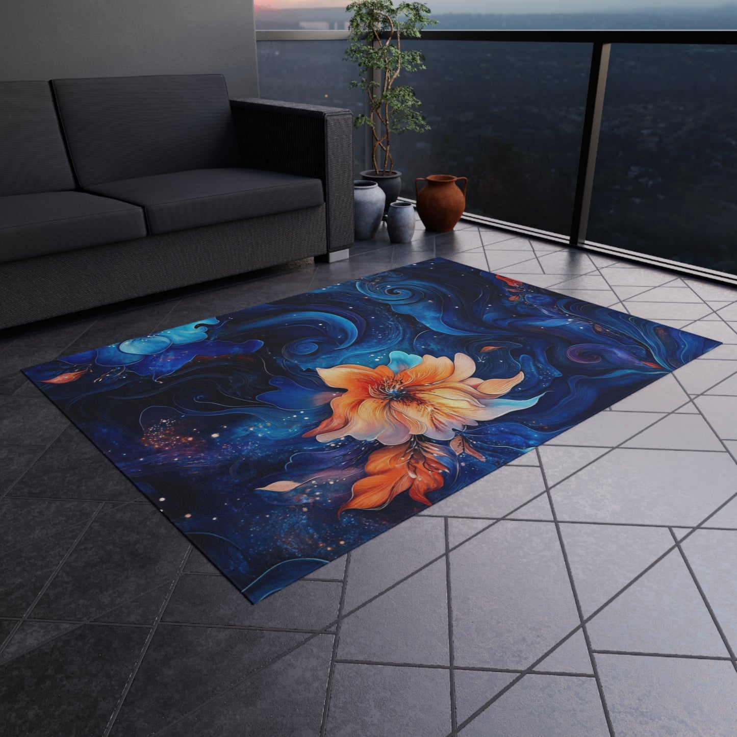 Vibrant Floral Outdoor Rug – Elegant Garden Decor for Patios and Decks