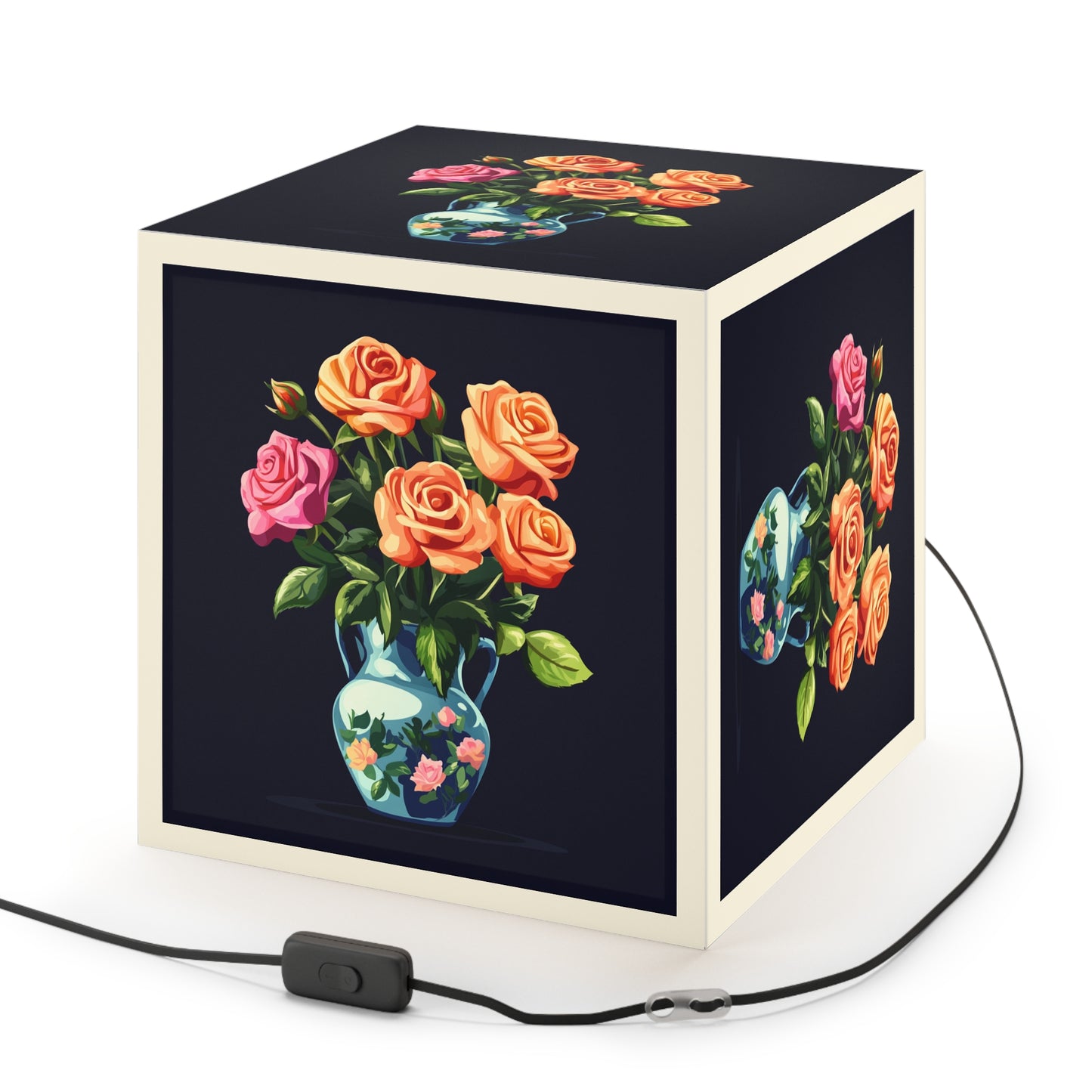 Elegant Floral Light Cube Lamp - Charming Home Decor