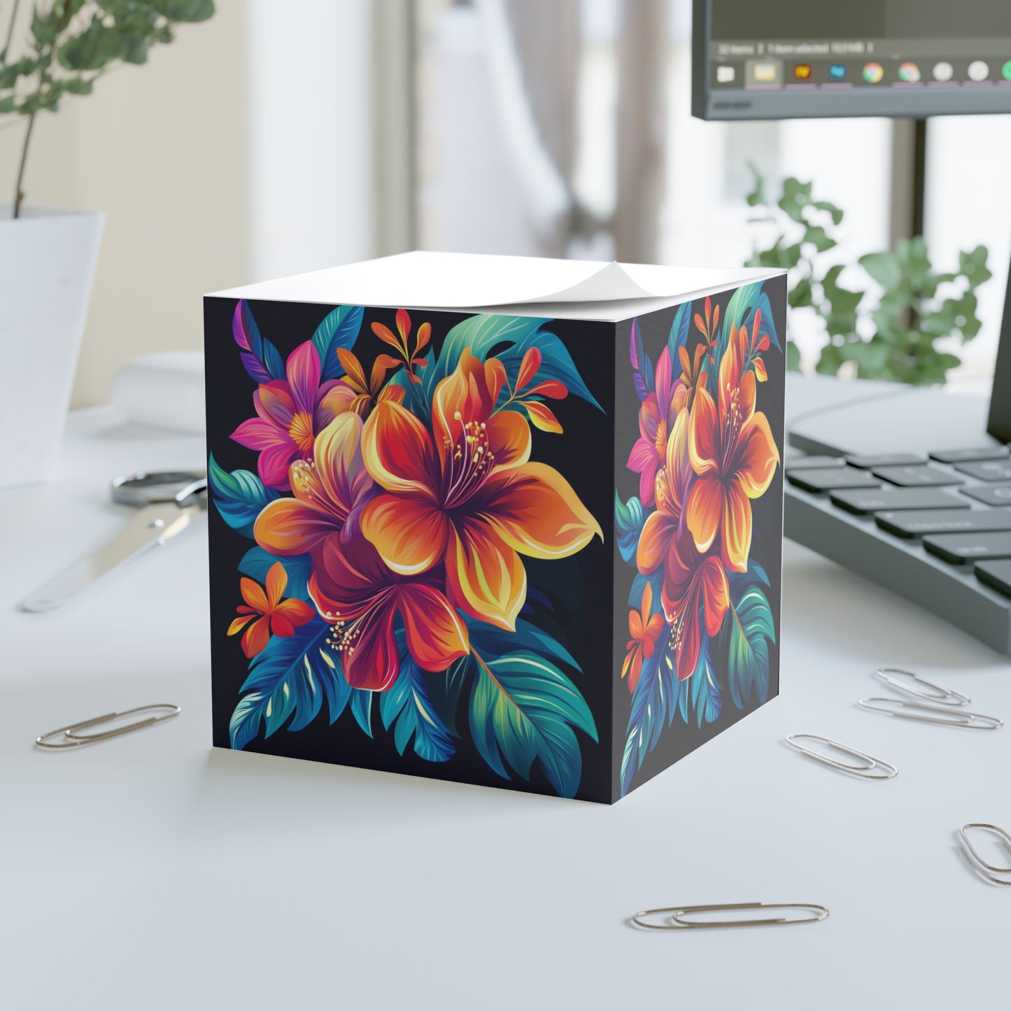 Tropical Floral Note Cube - Vibrant Sticky Note Organizer for Home or Office