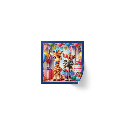 Festive Animal Party Square Sticker Label Rolls - Perfect for Birthdays and Celebrations - Blue Border