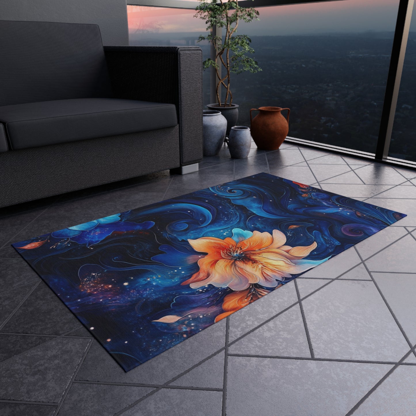 Vibrant Floral Outdoor Rug – Elegant Garden Decor for Patios and Decks