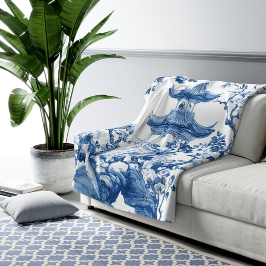 Zen Garden Sherpa Fleece Blanket – Cozy Floral Elegance for Home Decor - Chinoiserie Aesthetic