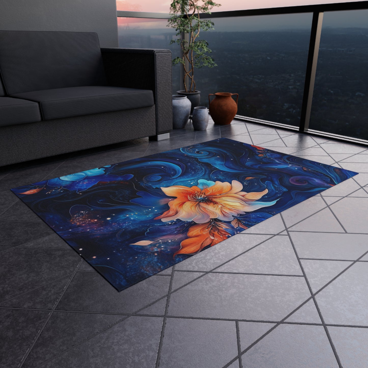 Vibrant Floral Outdoor Rug – Elegant Garden Decor for Patios and Decks
