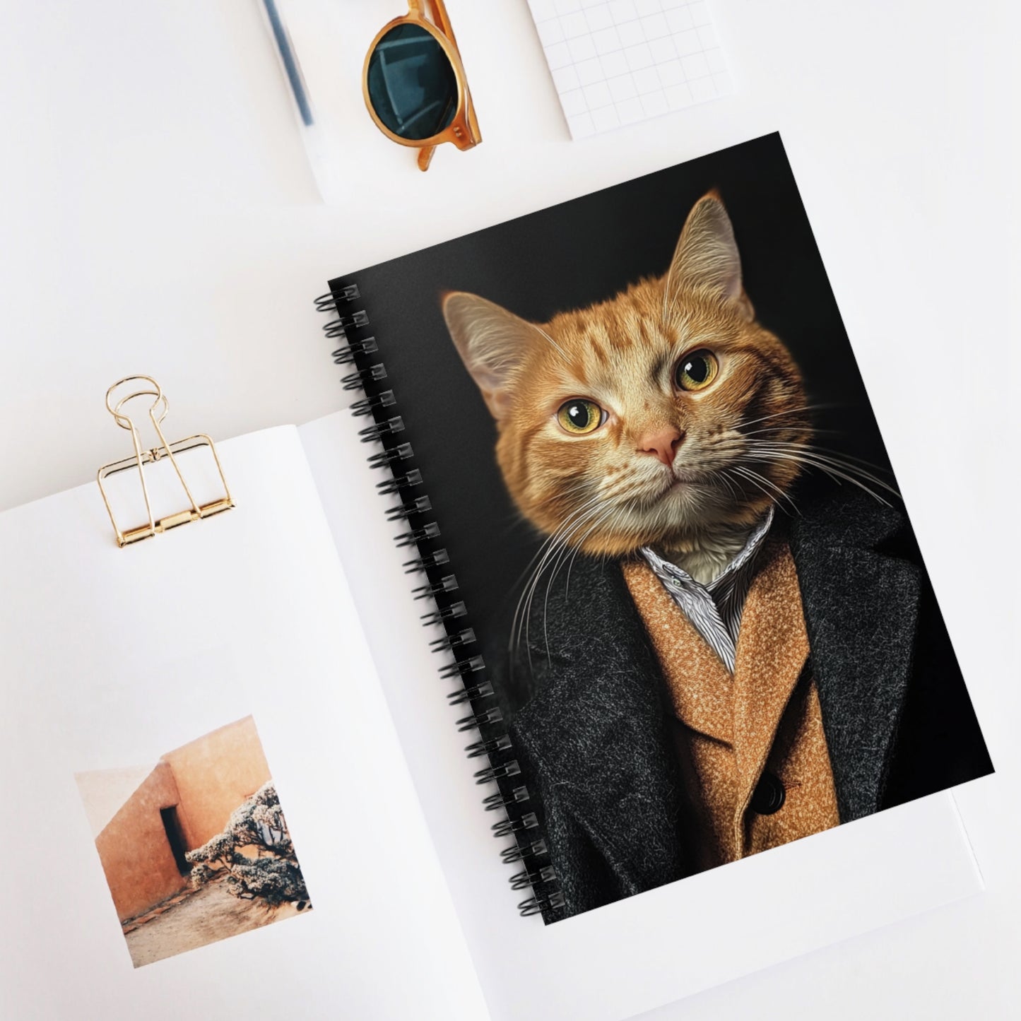 Dapper Cat Spiral Notebook - Stylish Ruled Line Journal for Cat Lovers