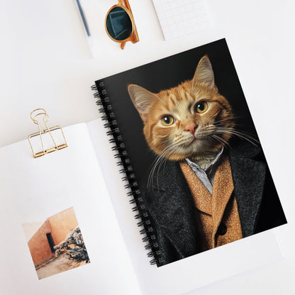 Dapper Cat Spiral Notebook - Stylish Ruled Line Journal for Cat Lovers