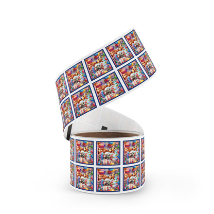 Festive Animal Party Square Sticker Label Rolls - Perfect for Birthdays and Celebrations - Blue Border