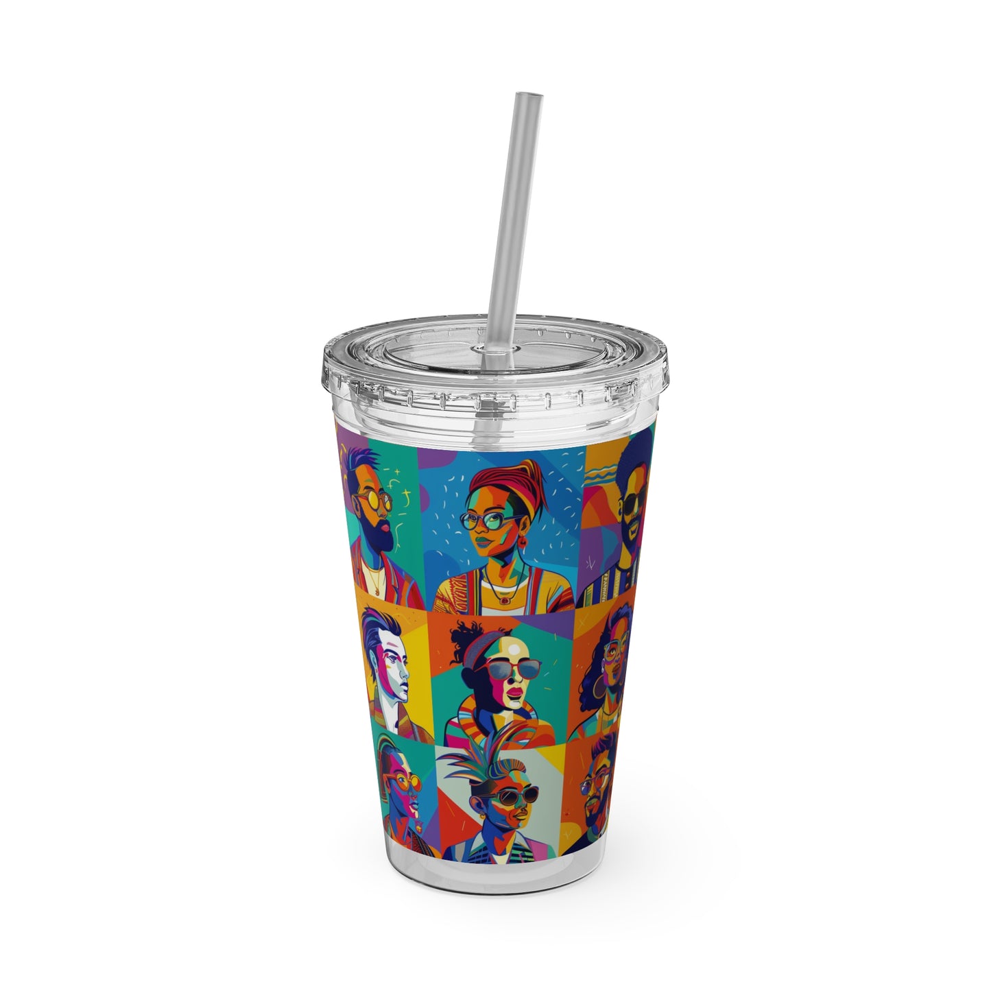 Vibrant Art Tumbler - Colorful 16oz Insulated Cup with Straw, Perfect for Gifts, Summer, Celebrations, and Everyday Use