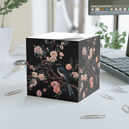 Elegant Floral Bird Note Cube - Stylish Desk Accessory for Home and Office