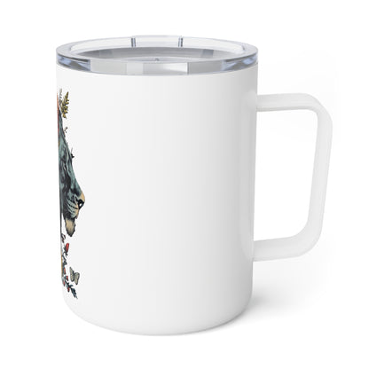 Lion with Floral Head Dress - Insulated Coffee Mug, 10oz