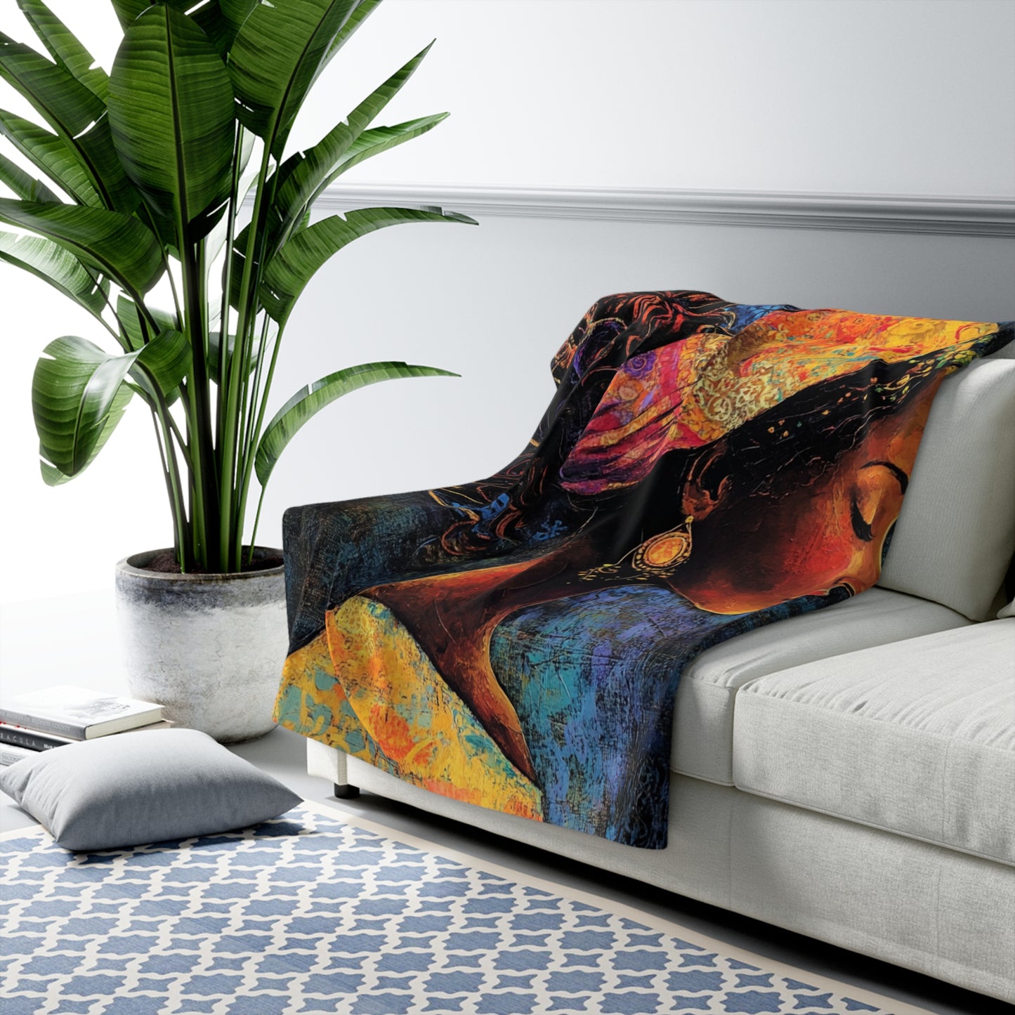 Elegant Sherpa Fleece Blanket - Colorful Artistic Design for Cozy Comfort