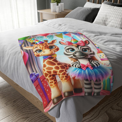 Colorful Animal-Themed Velveteen Microfiber Blanket - Perfect for Kids' Birthdays! -Blue