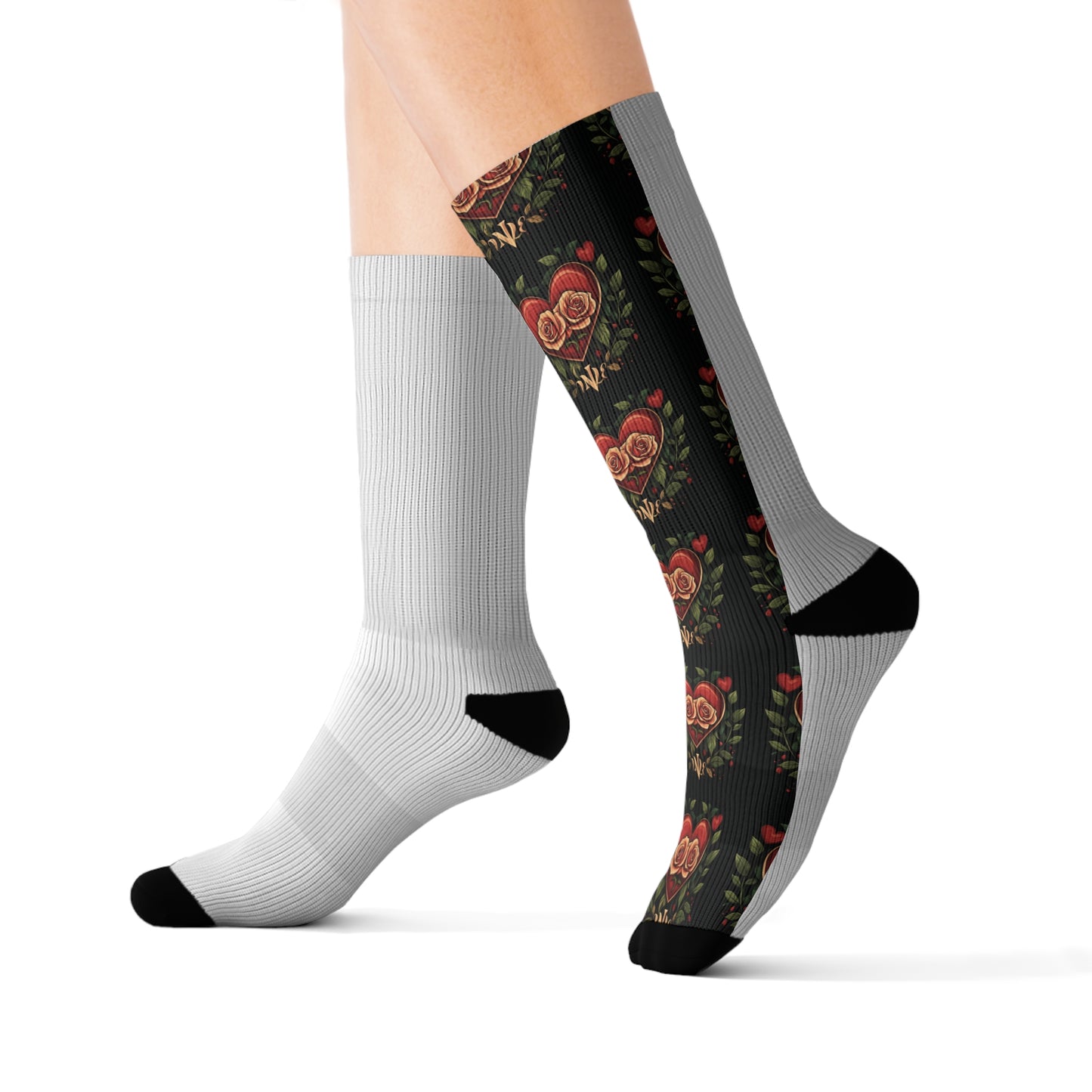 Black & Red Hearts - Sublimation Socks