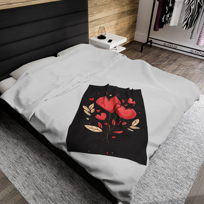 Heart Flowers - Velveteen Plush Blanket