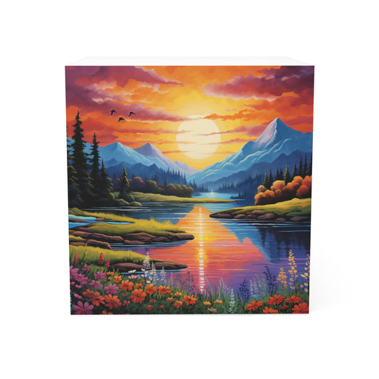 Scenic Note Cube - Vibrant Sunrise Mountain Design, Office Decor, Gift for Nature Lovers, Inspirational Desk Accessory, Colorful Memo Pad