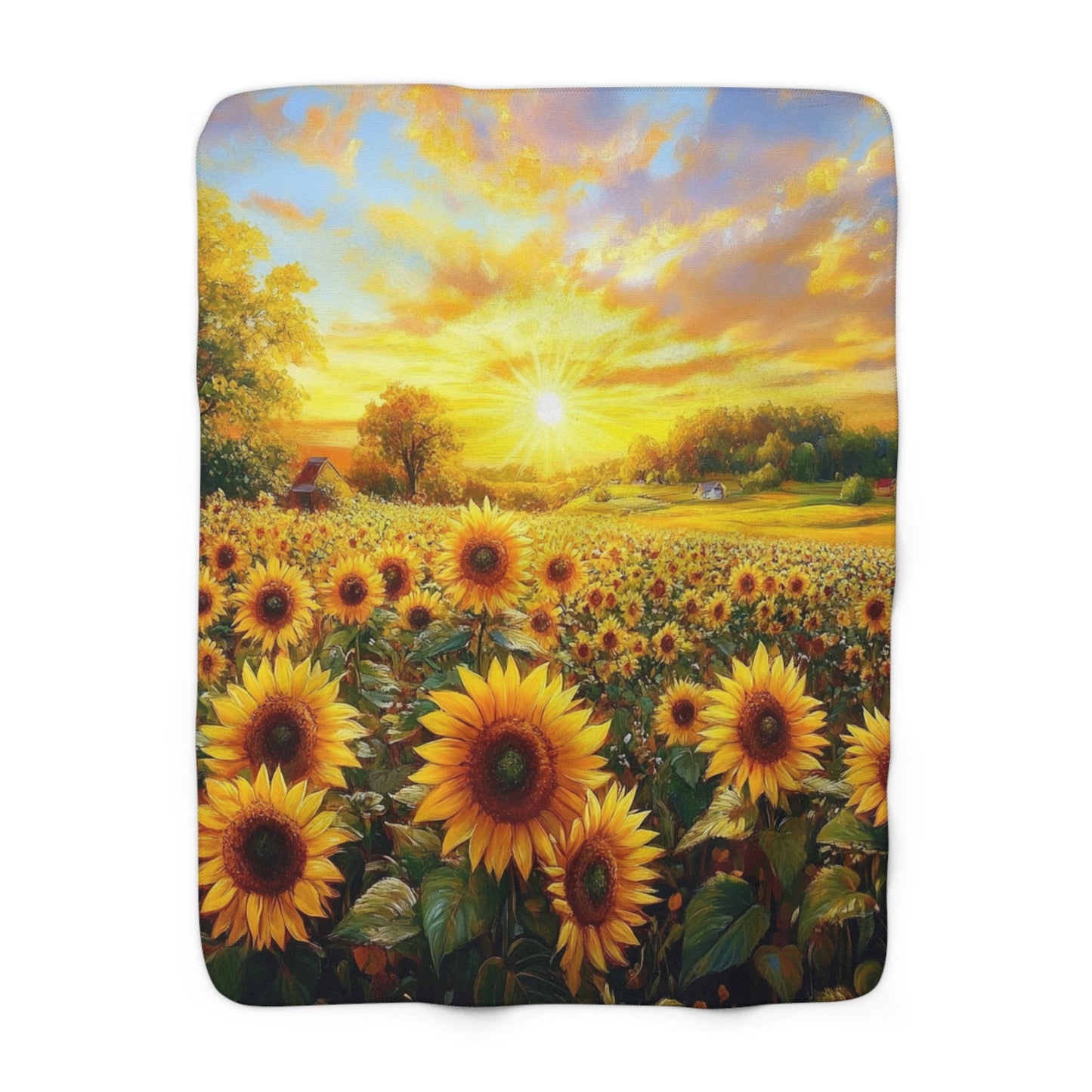 Sunflower Sunset Sherpa Fleece Blanket – Cozy Floral Warmth for Home Decor