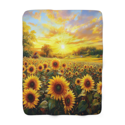 Sunflower Sunset Sherpa Fleece Blanket – Cozy Floral Warmth for Home Decor