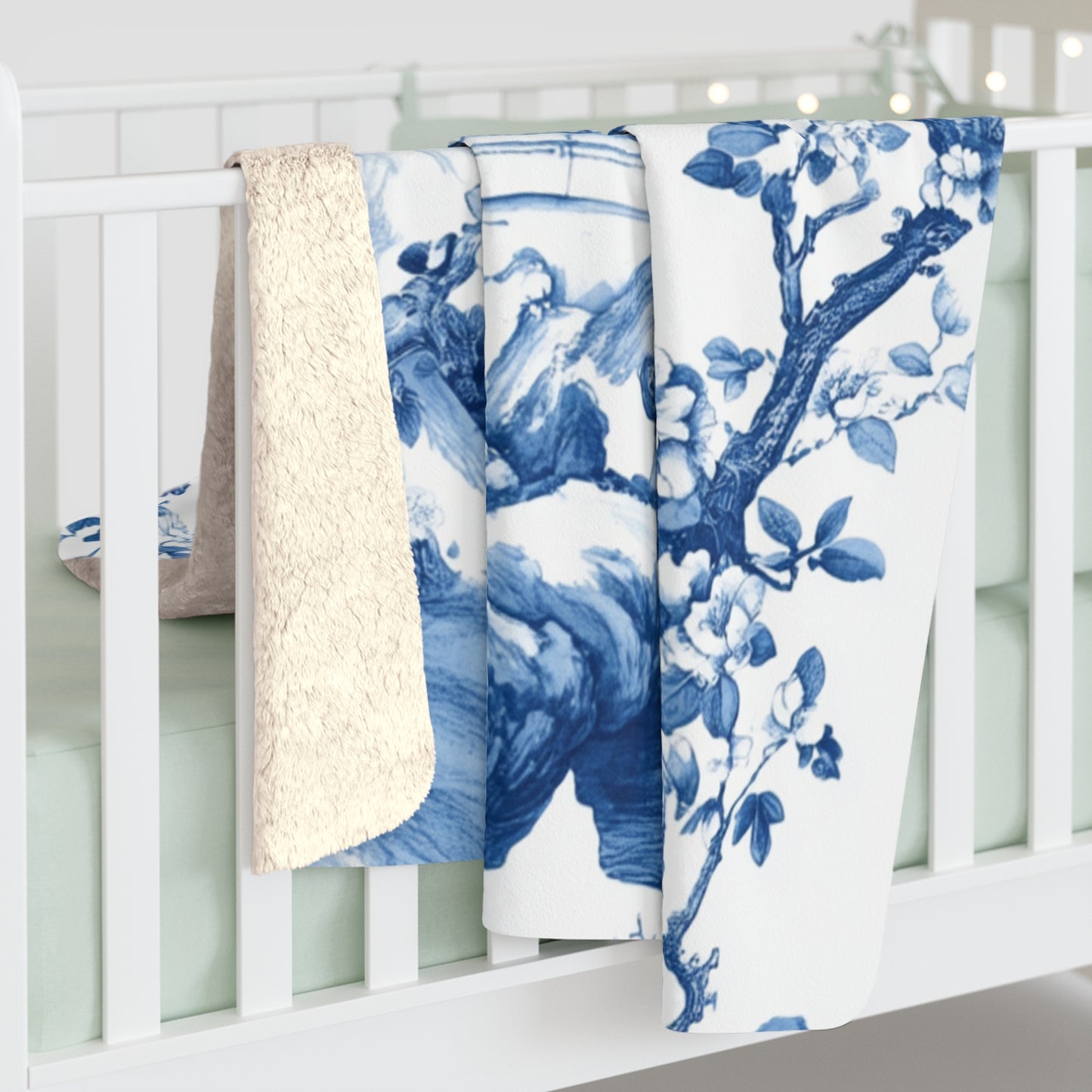 Zen Garden Sherpa Fleece Blanket – Cozy Floral Elegance for Home Decor - Chinoiserie Aesthetic