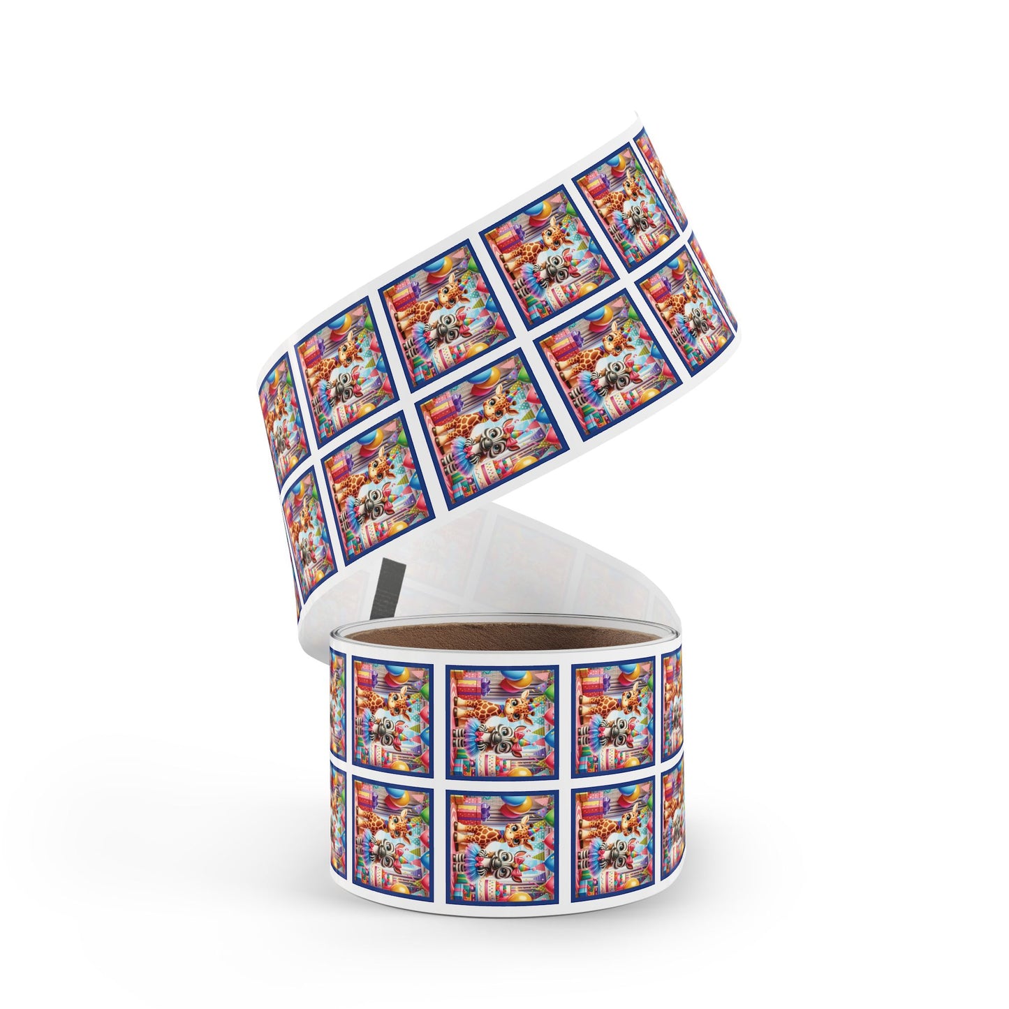Festive Animal Party Square Sticker Label Rolls - Perfect for Birthdays and Celebrations - Blue Border