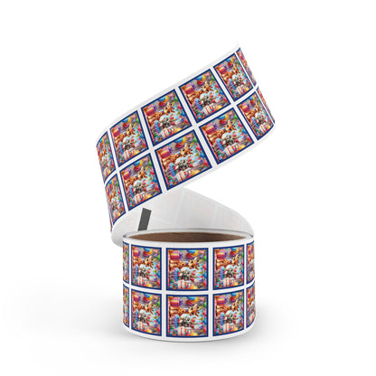 Festive Animal Party Square Sticker Label Rolls - Perfect for Birthdays and Celebrations - Blue Border