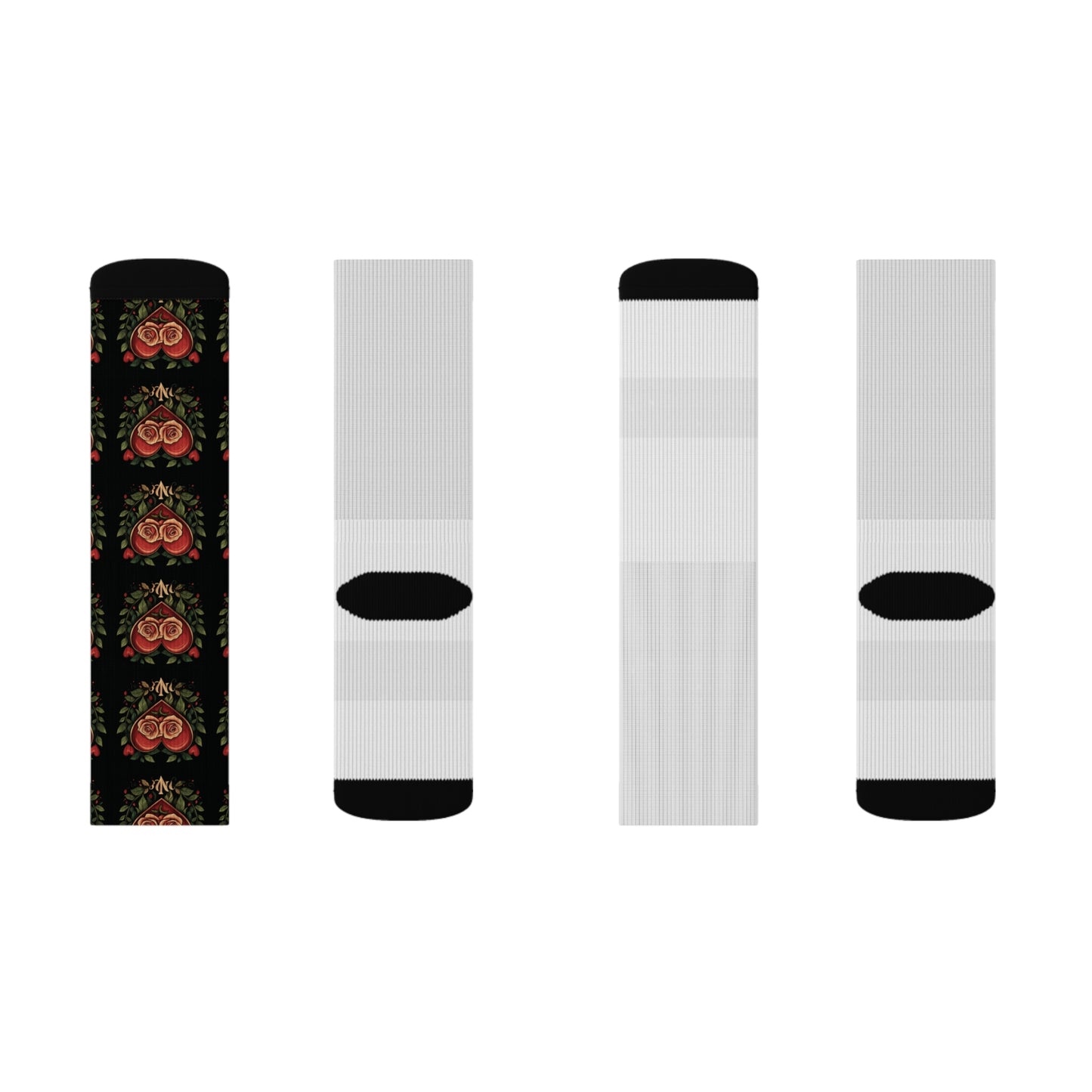 Black & Red Hearts - Sublimation Socks