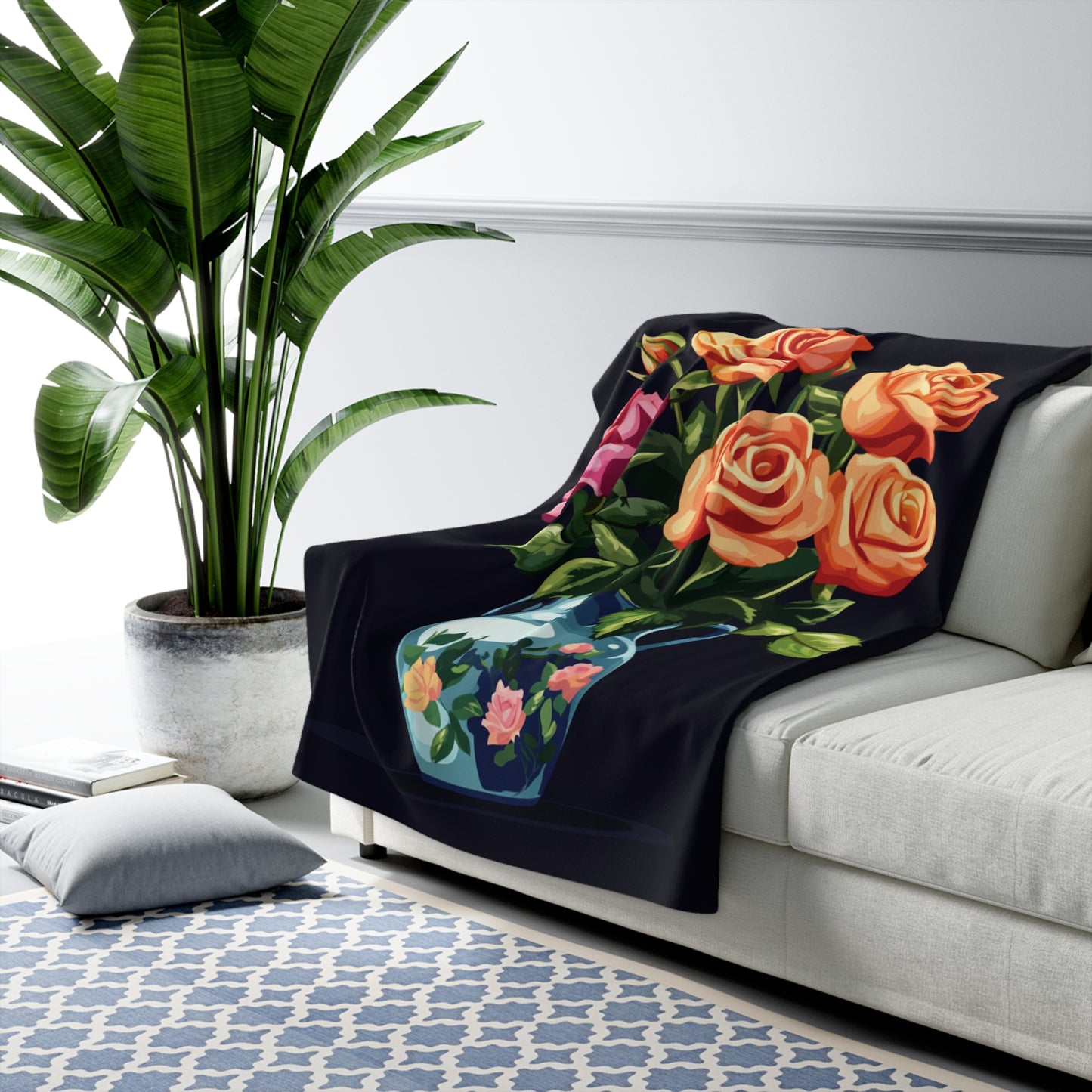 Elegant Rose Floral - Sherpa Fleece Blanket - Click me to see Image