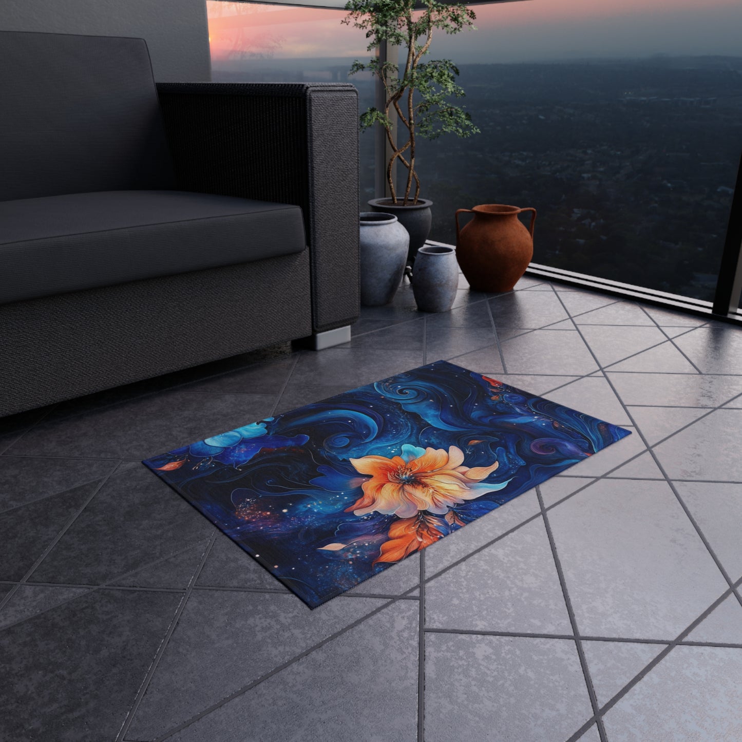Vibrant Floral Outdoor Rug – Elegant Garden Decor for Patios and Decks