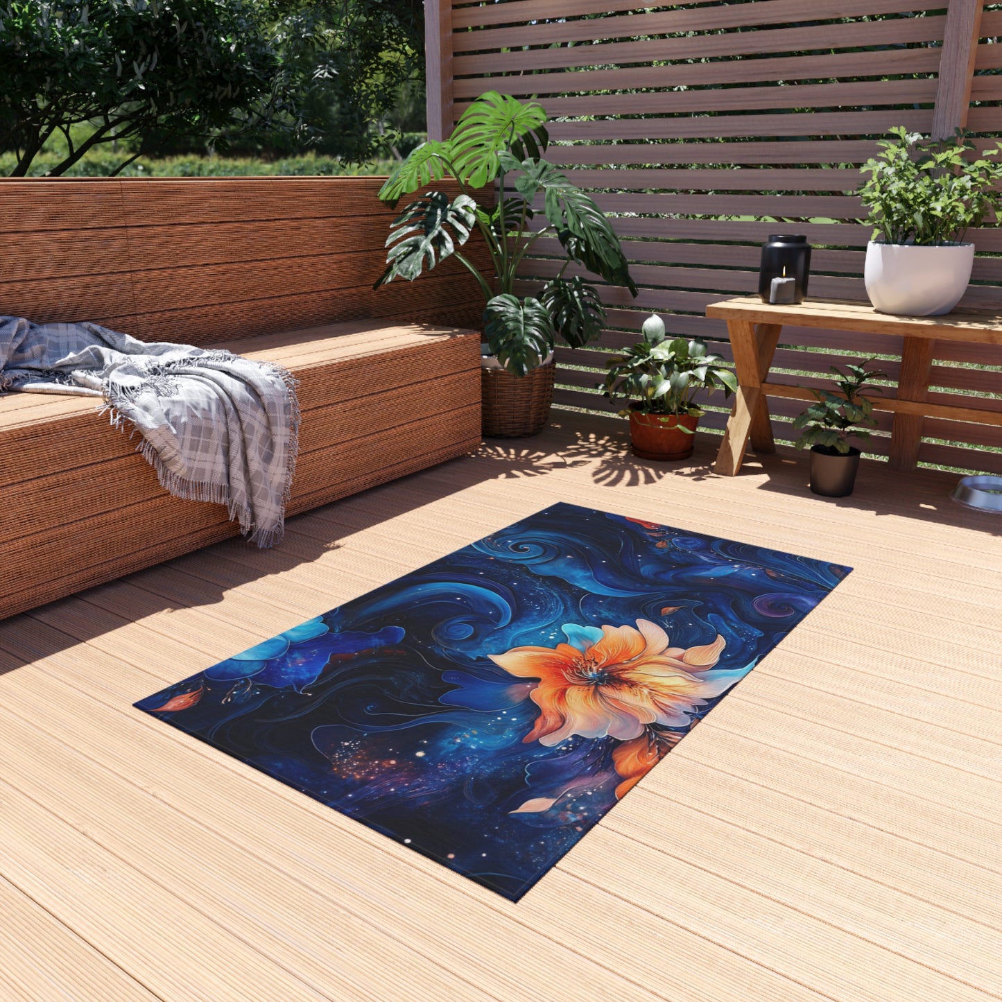 Vibrant Floral Outdoor Rug – Elegant Garden Decor for Patios and Decks