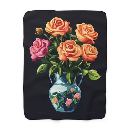 Elegant Rose Floral - Sherpa Fleece Blanket - Click me to see Image