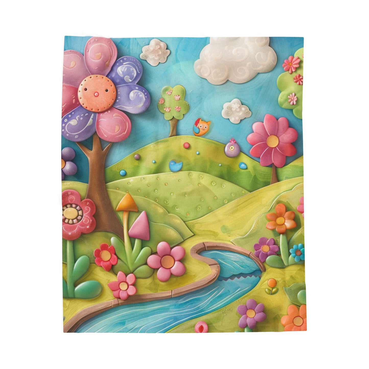 Whimsical Floral Velveteen Plush Blanket, Cozy Home Decor, Kids Room Accessory, Gift for Baby Showers, Spring Nursery Decoration
