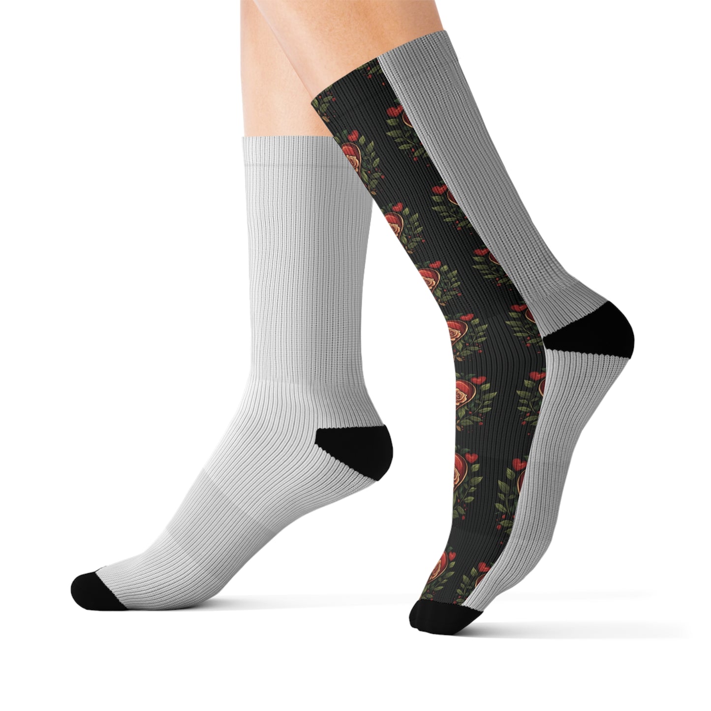 Black & Red Hearts - Sublimation Socks
