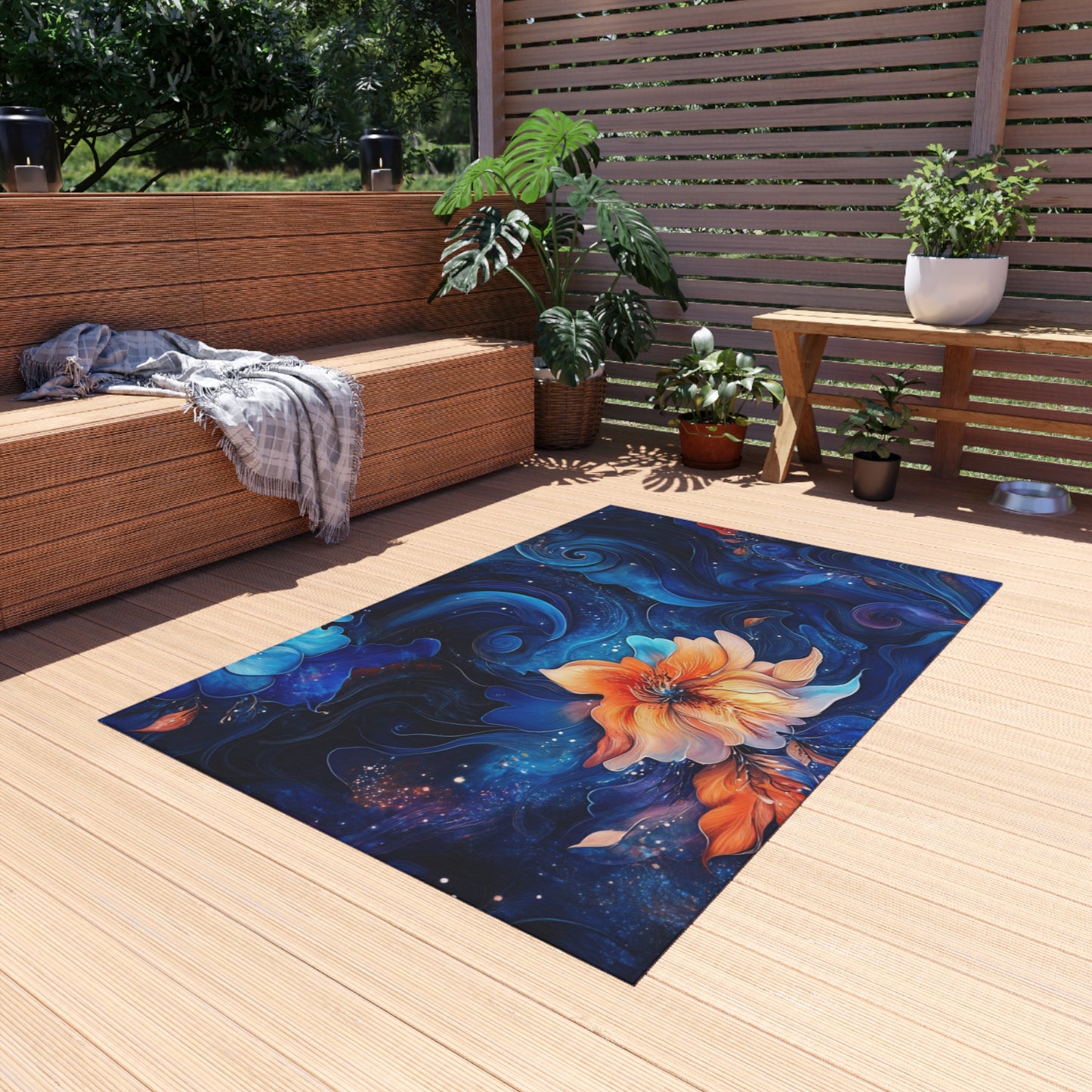 Vibrant Floral Outdoor Rug – Elegant Garden Decor for Patios and Decks