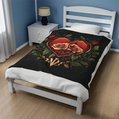 Black & Red Hearts - Velveteen Plush Blanket