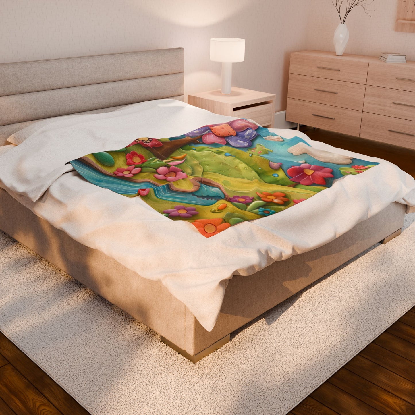 Whimsical Floral Velveteen Plush Blanket, Cozy Home Decor, Kids Room Accessory, Gift for Baby Showers, Spring Nursery Decoration