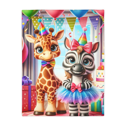 Colorful Animal-Themed Velveteen Microfiber Blanket - Perfect for Kids' Birthdays! -Blue