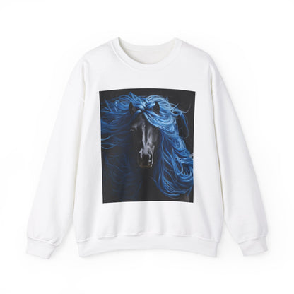 Black Horse with Blue Silky Hair Sweatshirt_Unisex Heavy Blend™ Crewneck Sweatshirt