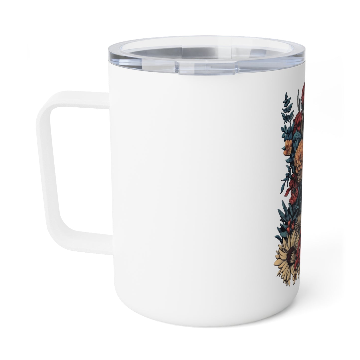 Lion with Floral Head Dress - Insulated Coffee Mug, 10oz