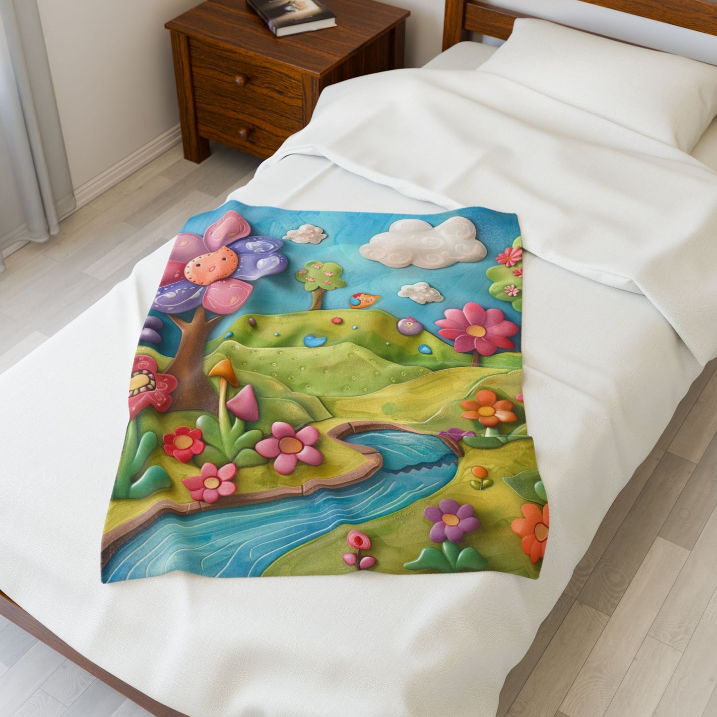 Whimsical Floral Velveteen Plush Blanket, Cozy Home Decor, Kids Room Accessory, Gift for Baby Showers, Spring Nursery Decoration