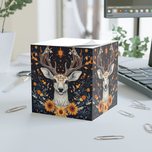 Floral Deer Note Cube - Nature-Inspired Stationery for Home & Office