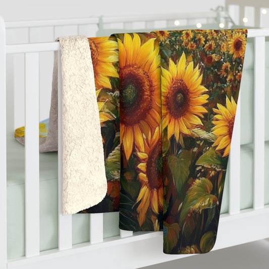 Sunflower Sunset Sherpa Fleece Blanket – Cozy Floral Warmth for Home Decor