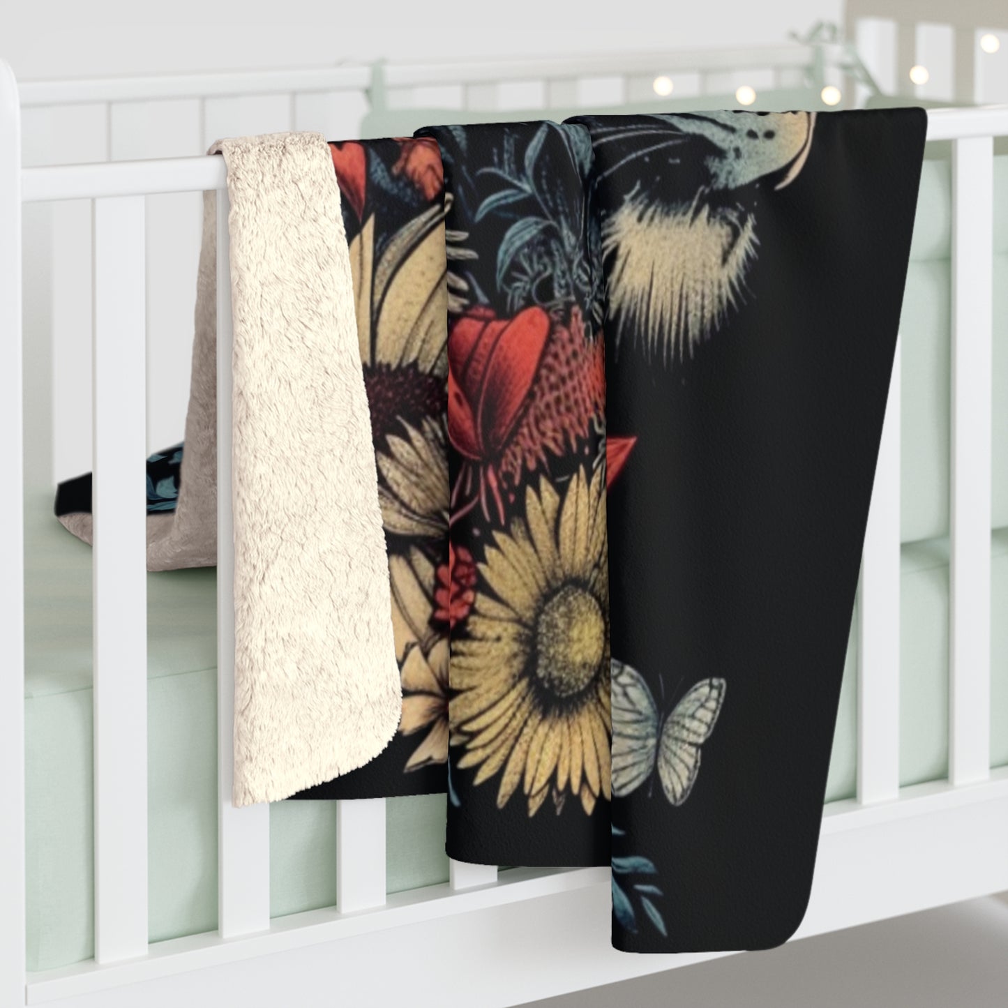 Lion Head with Flowers - Sherpa Fleece Blanket - Click me to see Image