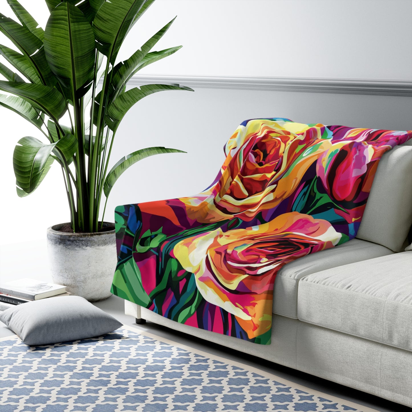 Vibrant Flowers Sherpa Fleece Blanket
