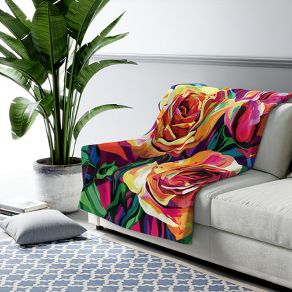 Vibrant Flowers Sherpa Fleece Blanket