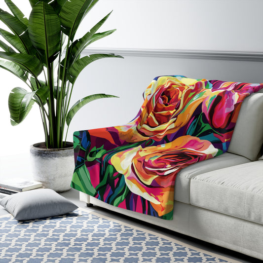 Vibrant Flowers Sherpa Fleece Blanket