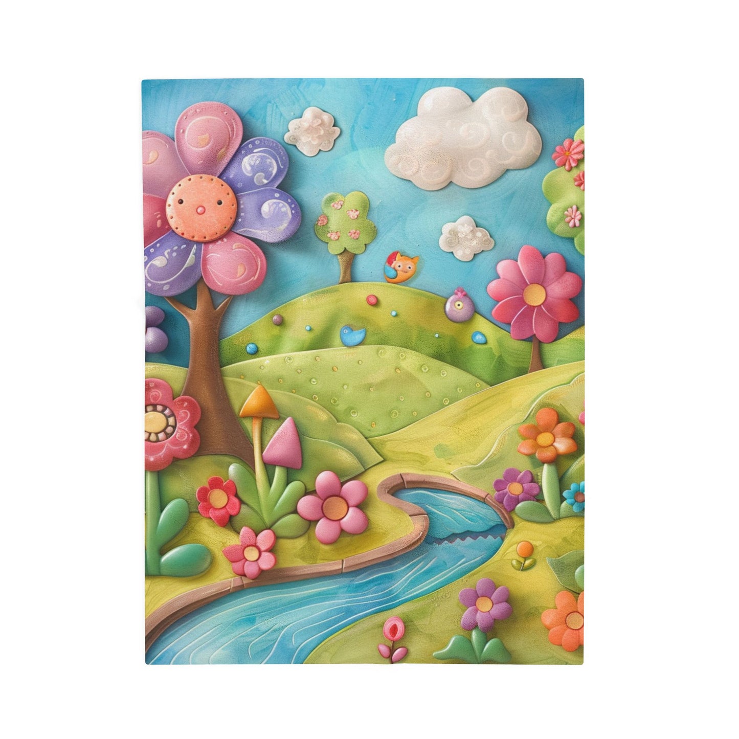 Whimsical Floral Velveteen Plush Blanket, Cozy Home Decor, Kids Room Accessory, Gift for Baby Showers, Spring Nursery Decoration