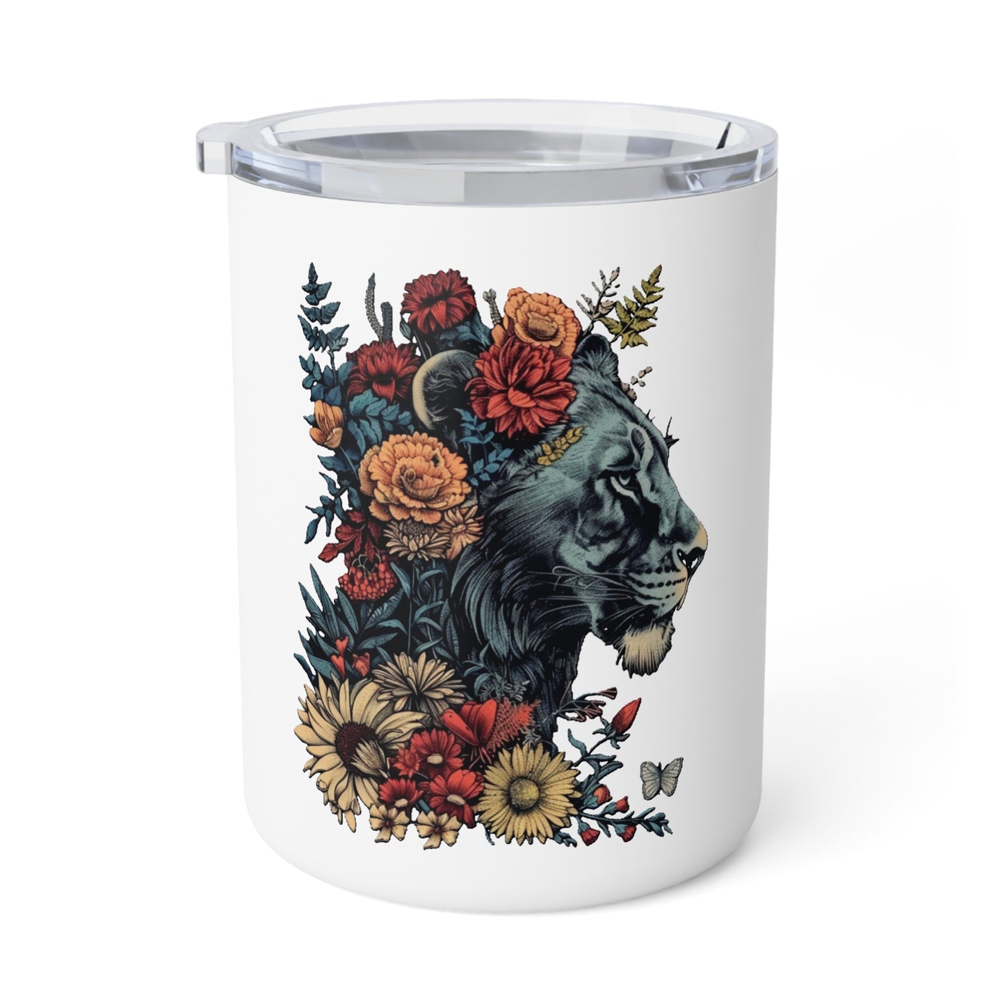 Lion with Floral Head Dress - Insulated Coffee Mug, 10oz